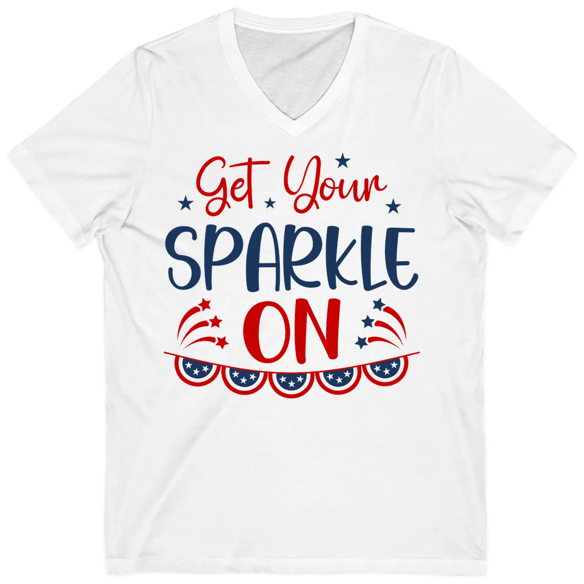Get Your Sparkle On Patriotic Design V-Neck in White