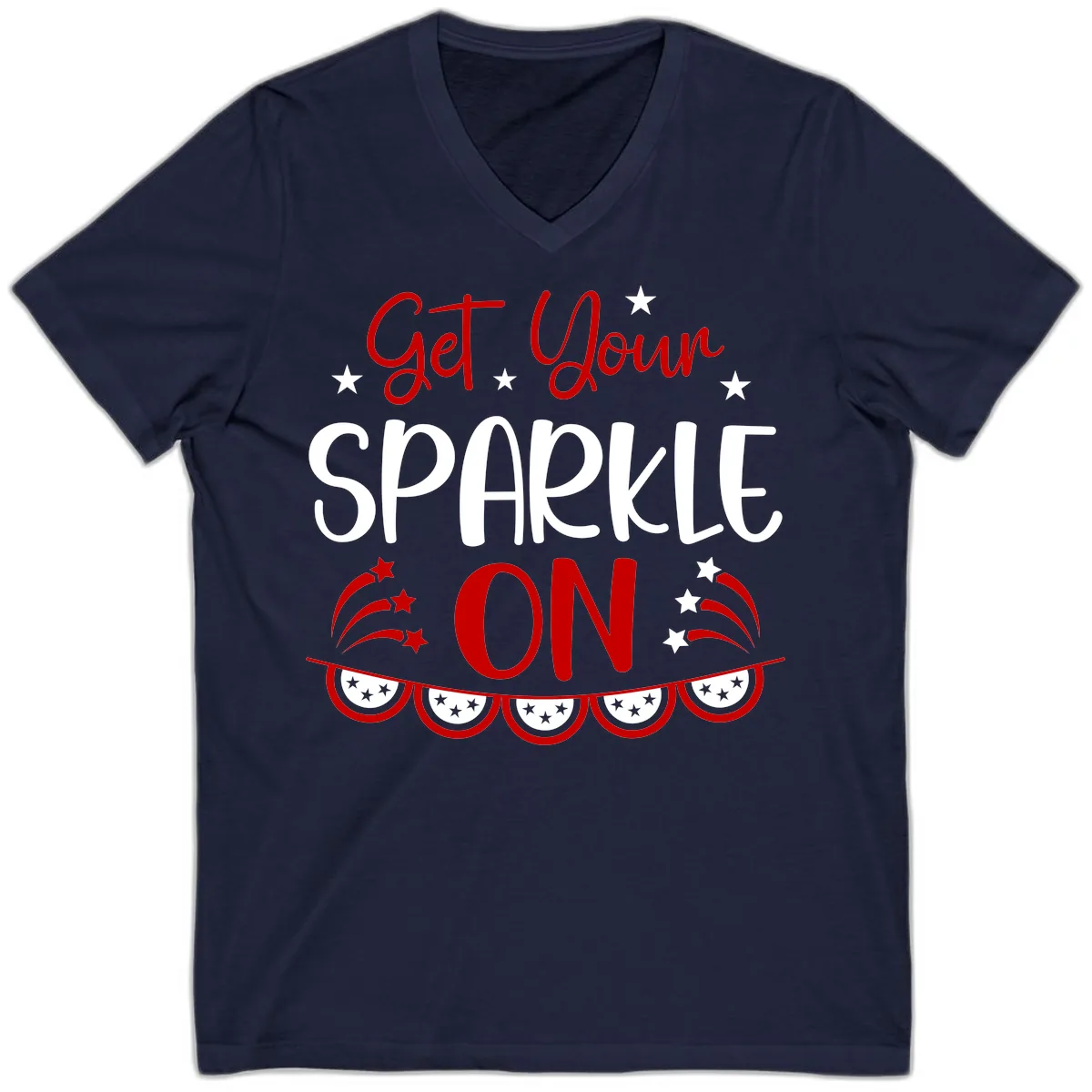 Get Your Sparkle On Patriotic Design V-Neck in Navy