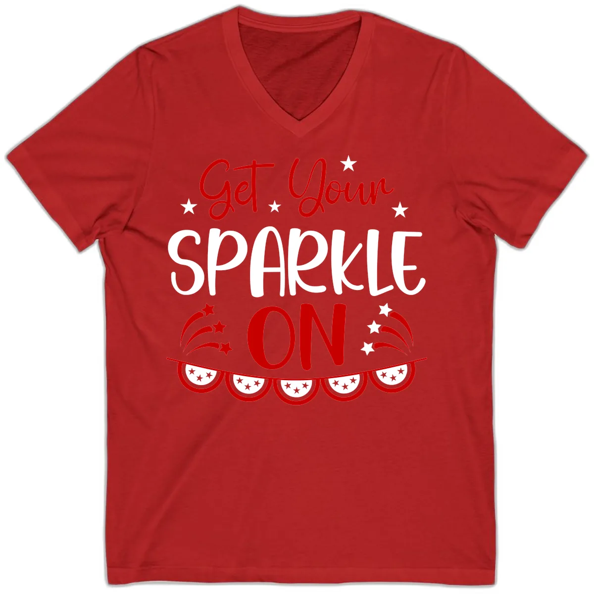 Get Your Sparkle On Patriotic Design V-Neck in Red