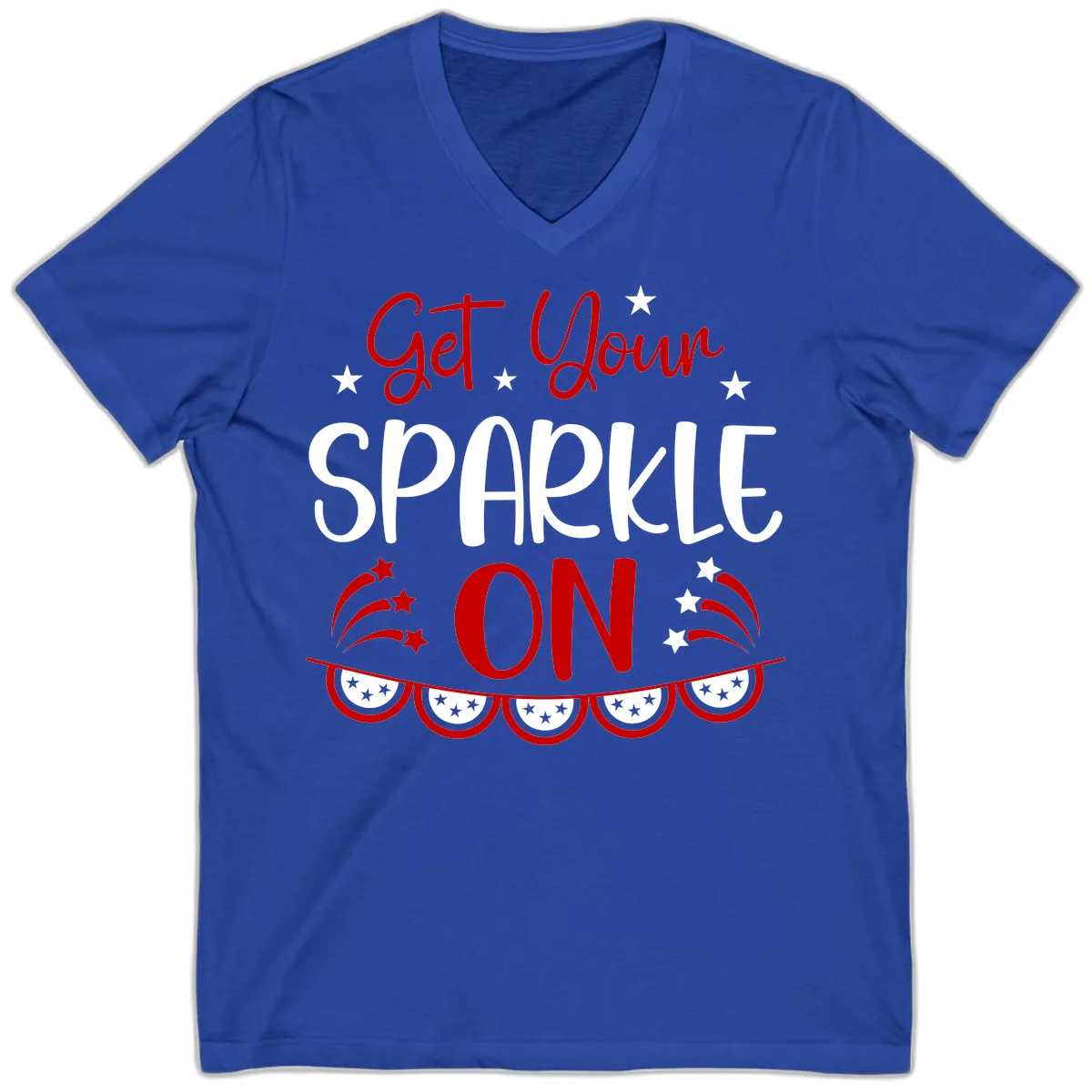 Get Your Sparkle On Patriotic Design V-Neck in True Royal