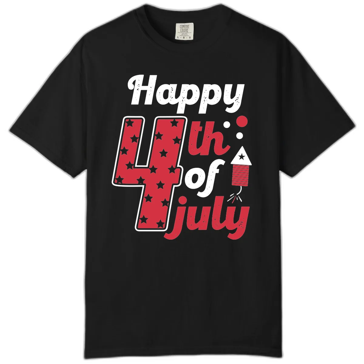 Happy Fourth of July Firecracker Stars Comfort Color in Black
