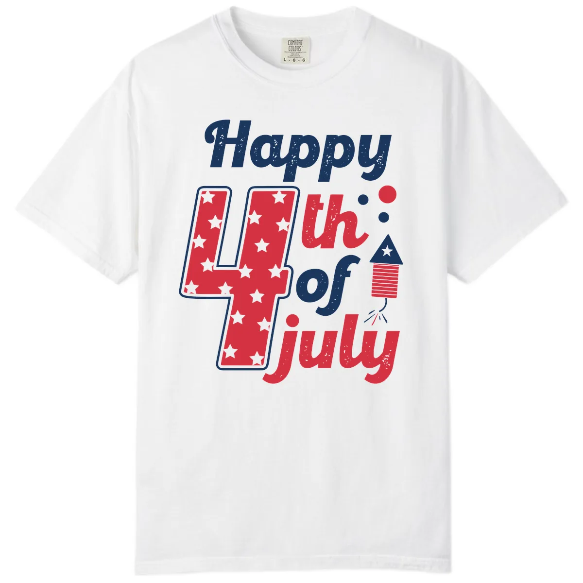 Happy Fourth of July Firecracker Stars Comfort Color in White