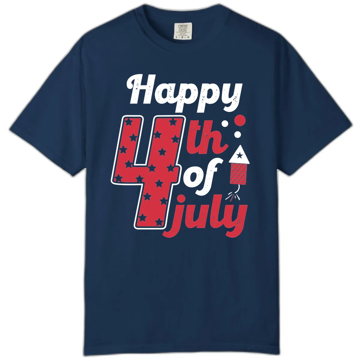 Happy Fourth of July Firecracker Stars Comfort Color in Navy