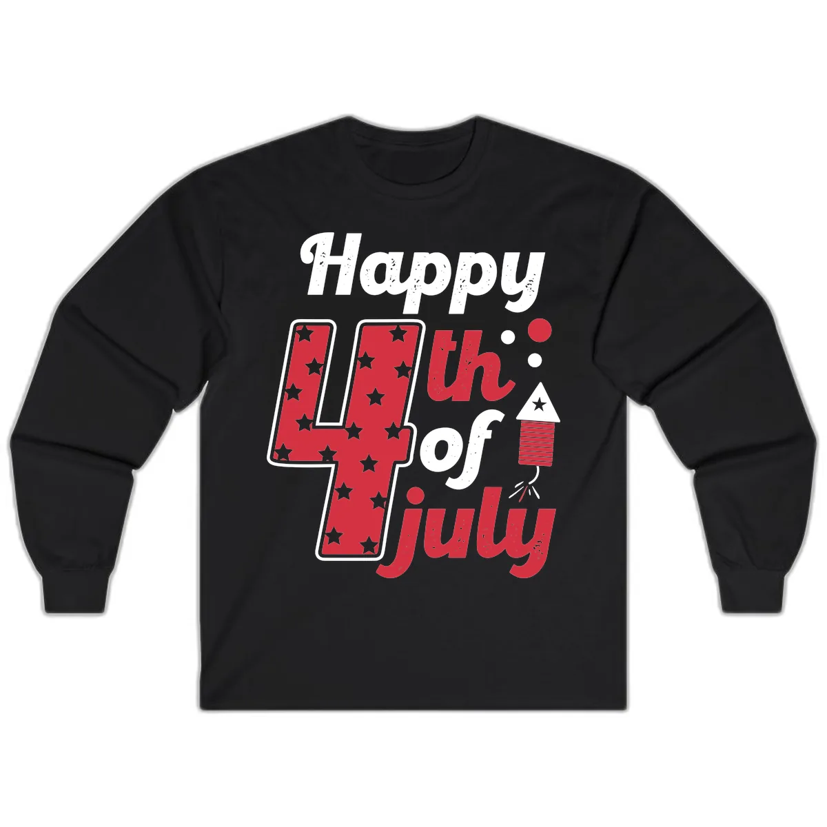 Happy Fourth of July Firecracker Stars Long Sleeve in Black