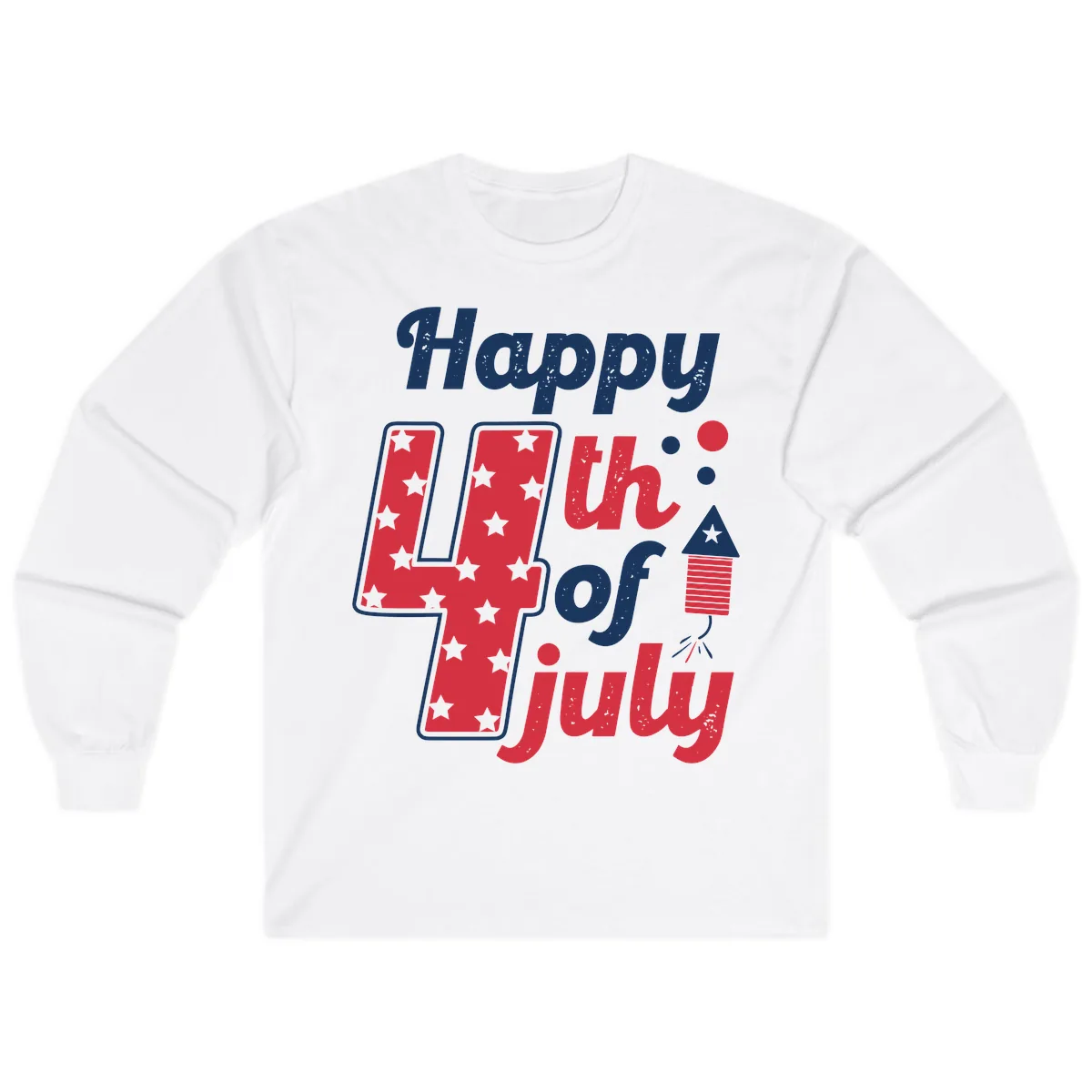 Happy Fourth of July Firecracker Stars Long Sleeve in White