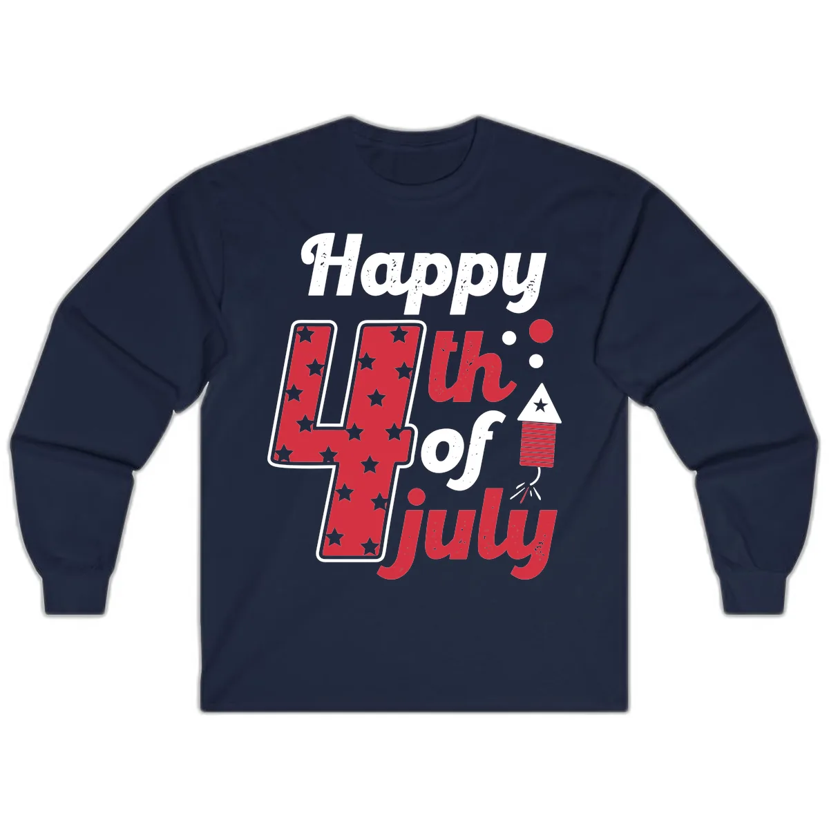 Happy Fourth of July Firecracker Stars Long Sleeve in Navy