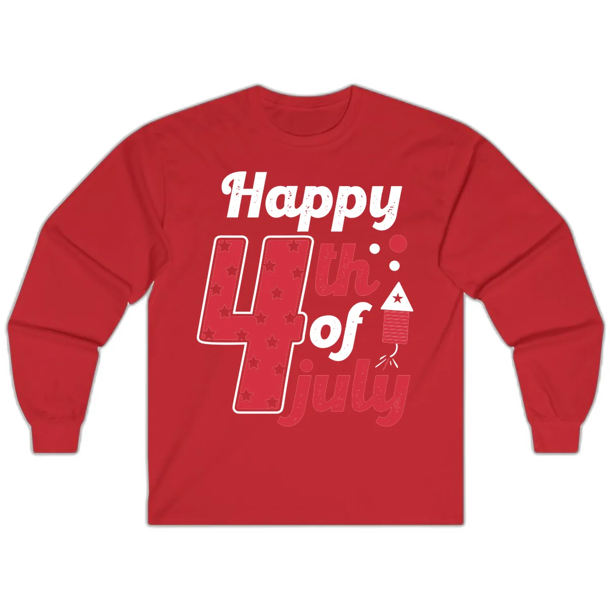 Happy Fourth of July Firecracker Stars Long Sleeve in Red