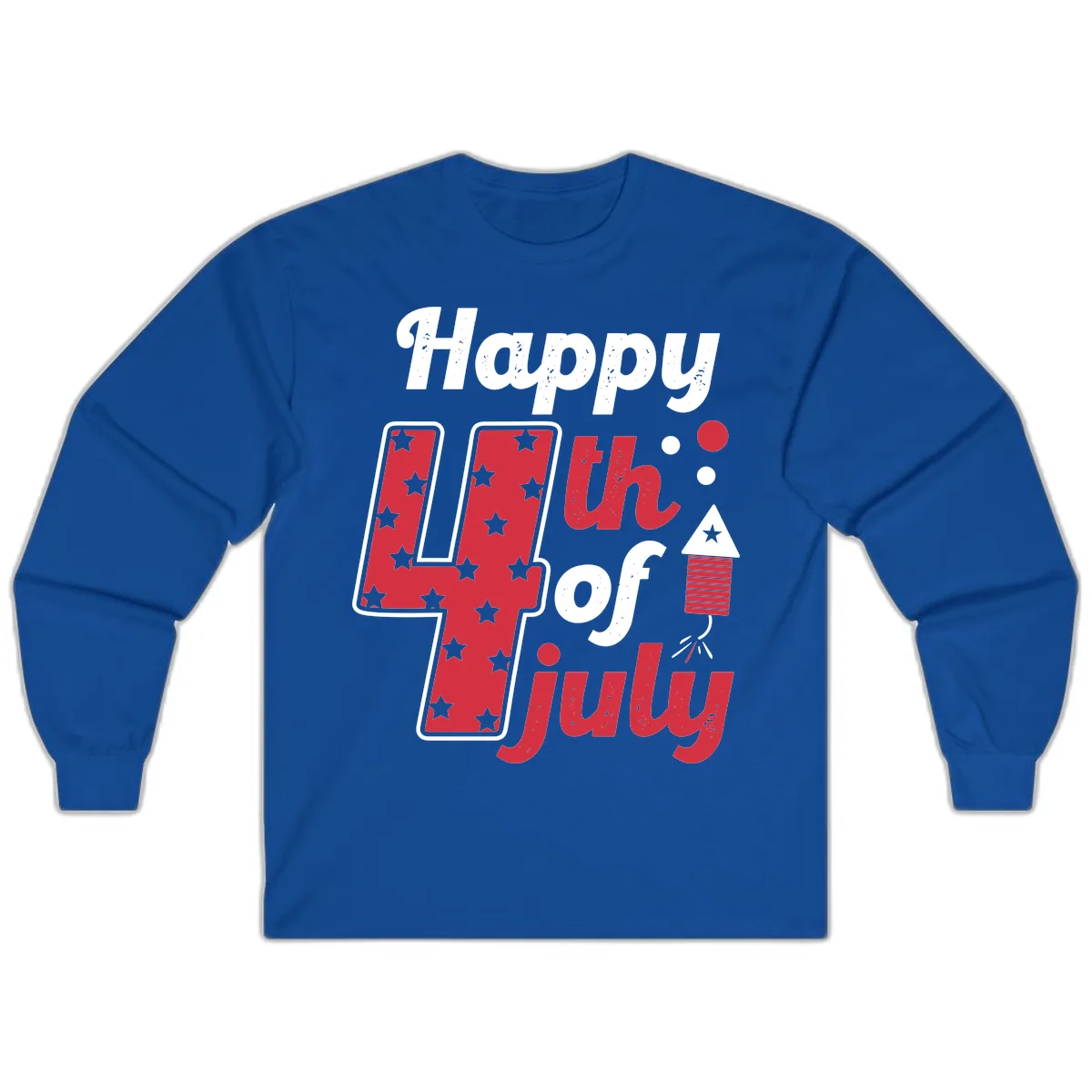 Happy Fourth of July Firecracker Stars Long Sleeve in Royal