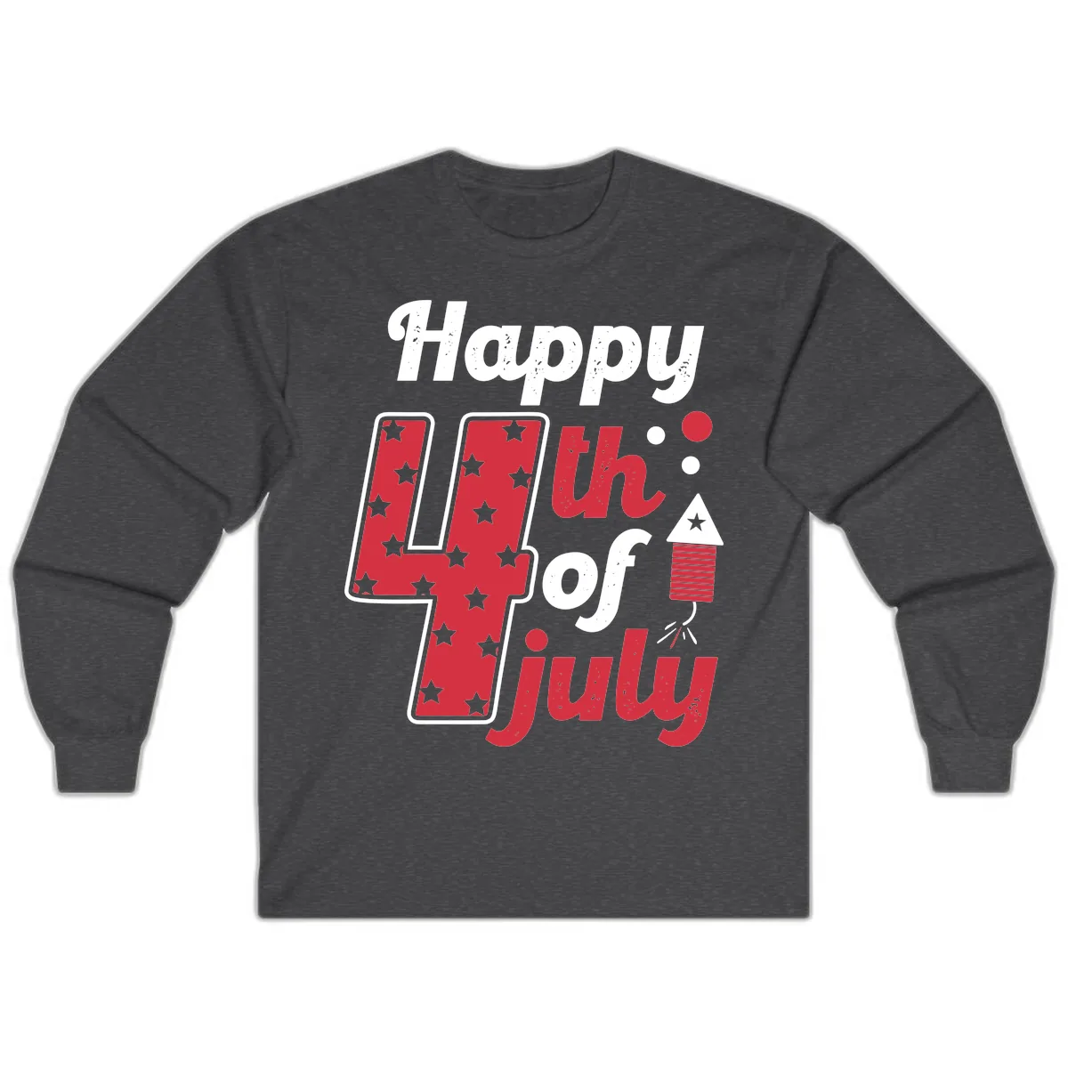 Happy Fourth of July Firecracker Stars Long Sleeve in Dark Heather