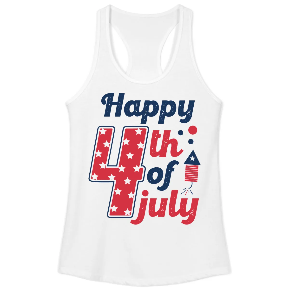 Happy Fourth of July Firecracker Stars Ladies Tank in White