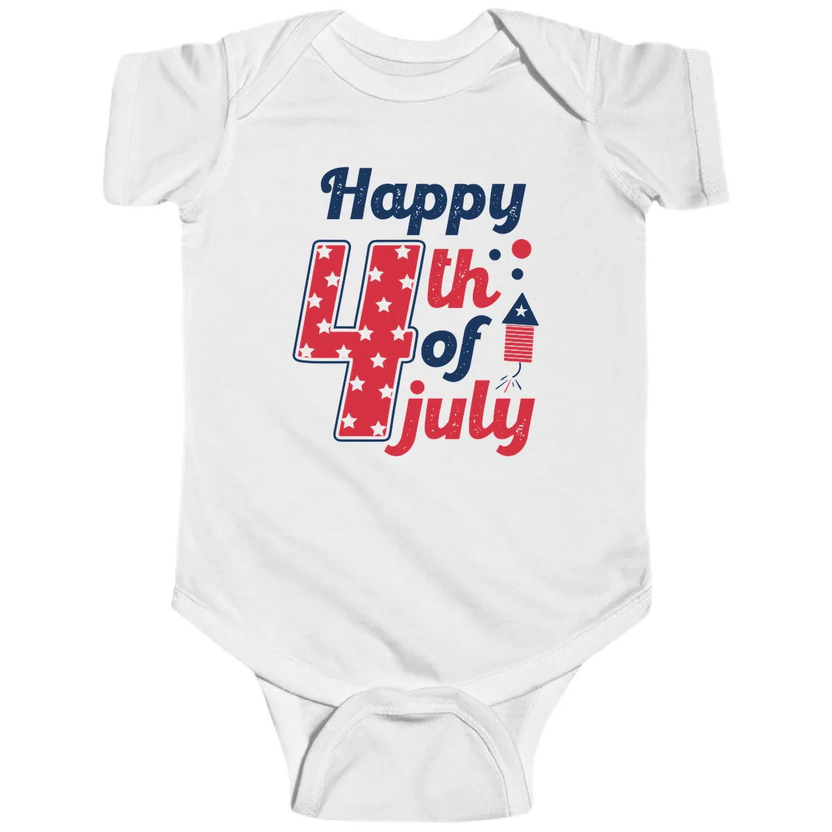 Happy Fourth of July Firecracker Stars Baby Onesie in White
