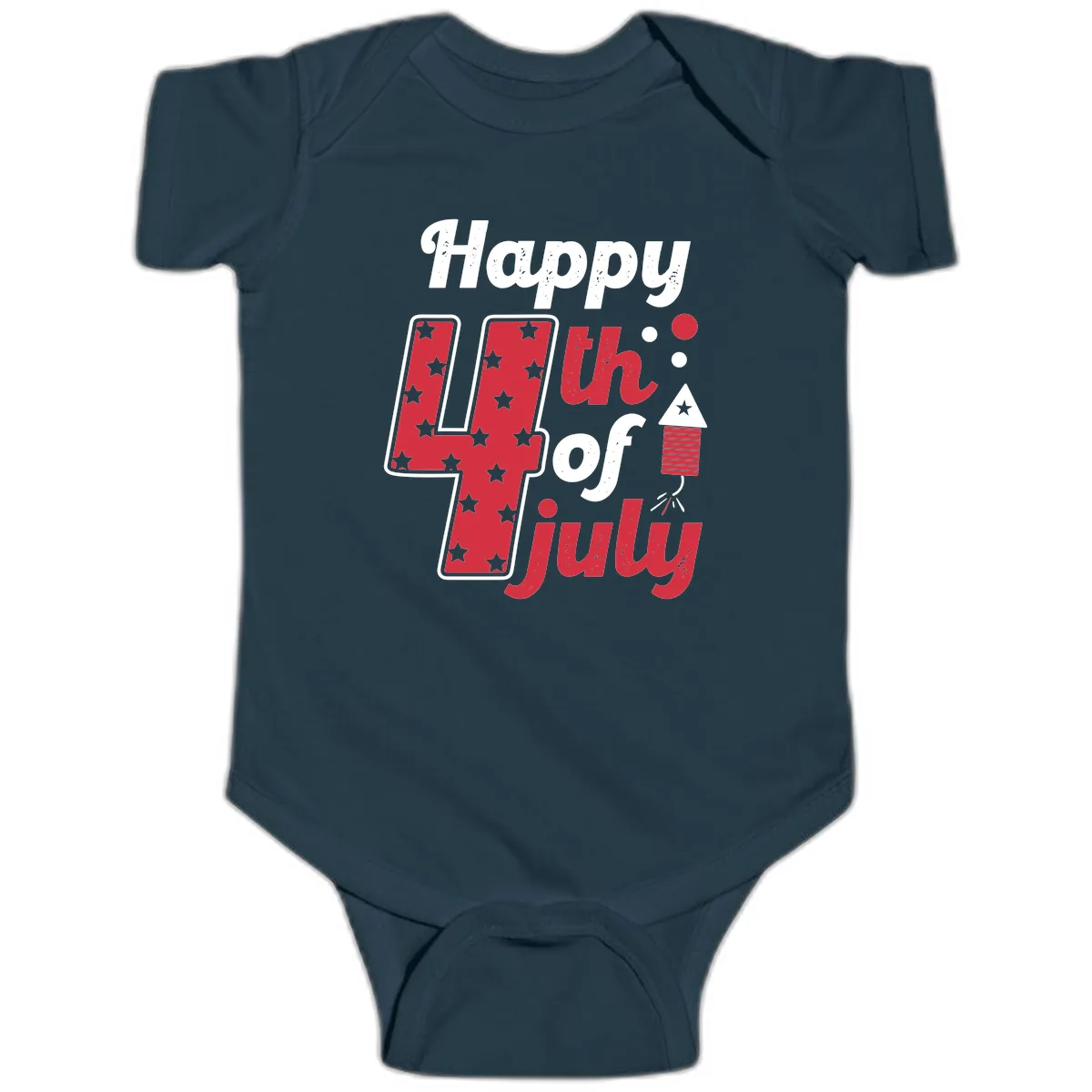 Happy Fourth of July Firecracker Stars Baby Onesie in Navy