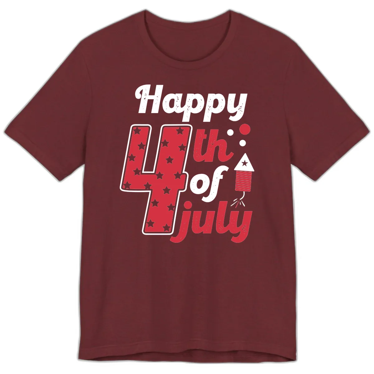 Happy Fourth of July Firecracker Stars Premium T-Shirt in Heather Cardinal