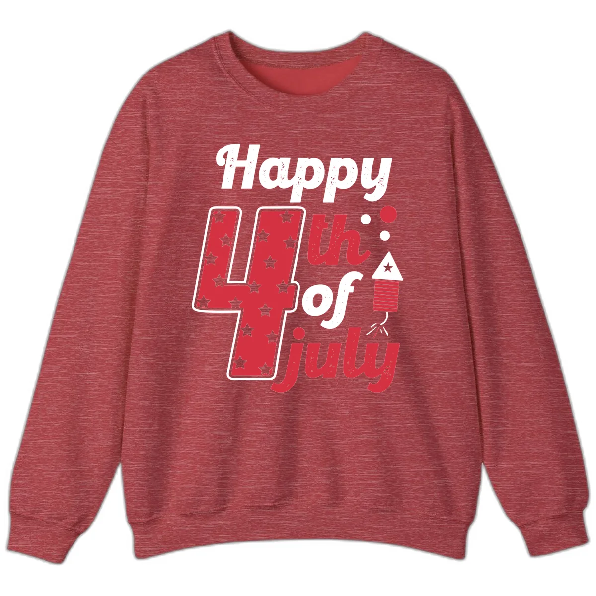 Happy Fourth of July Firecracker Stars Sweatshirt in Heather Scarlet Red