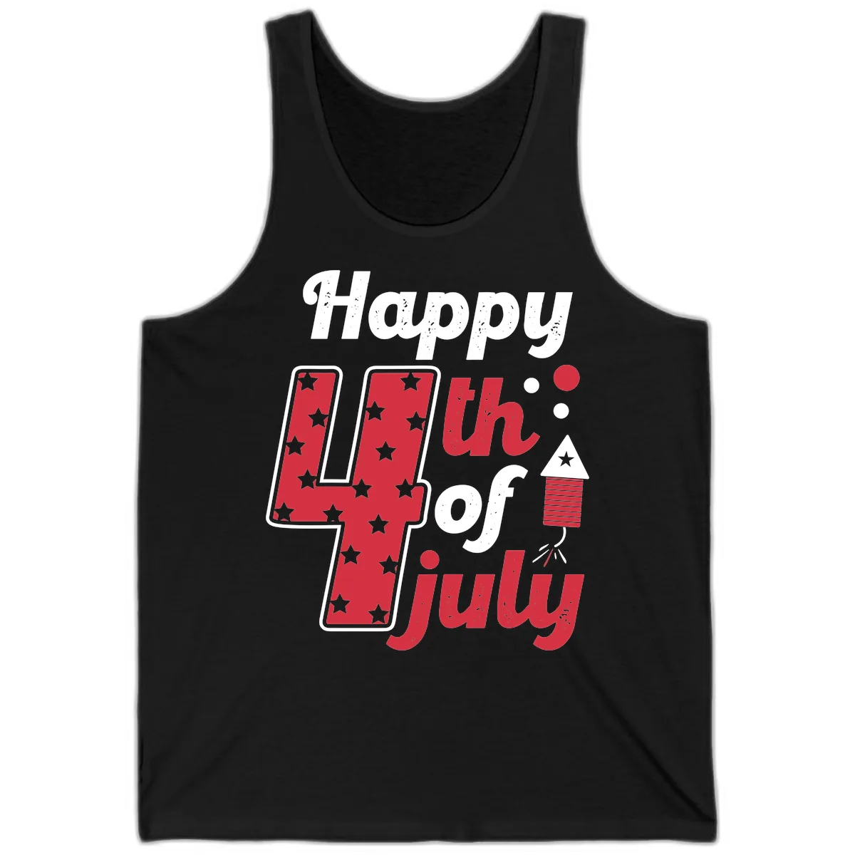 Happy Fourth of July Firecracker Stars Tank in Black