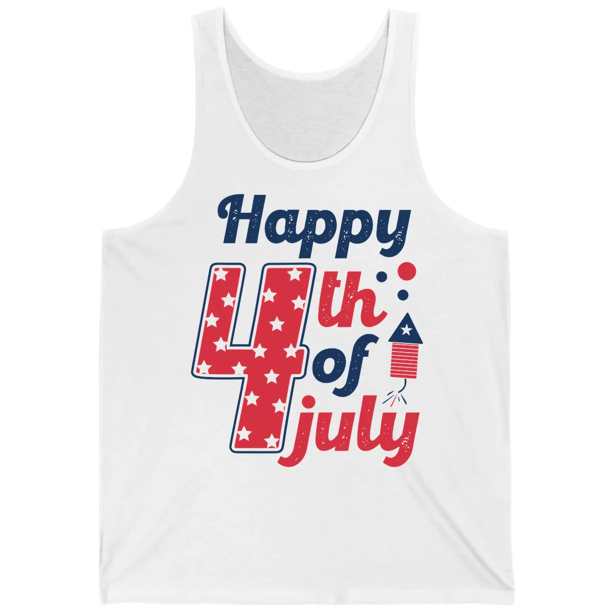 Happy Fourth of July Firecracker Stars Tank in White