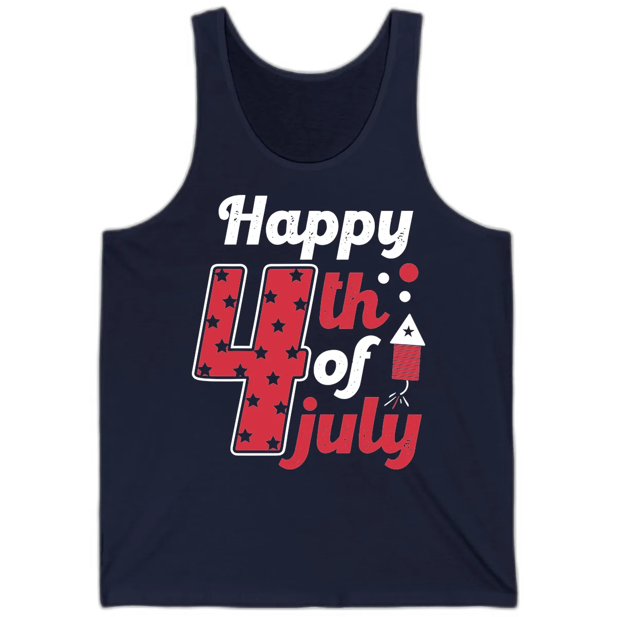 Happy Fourth of July Firecracker Stars Tank in Navy