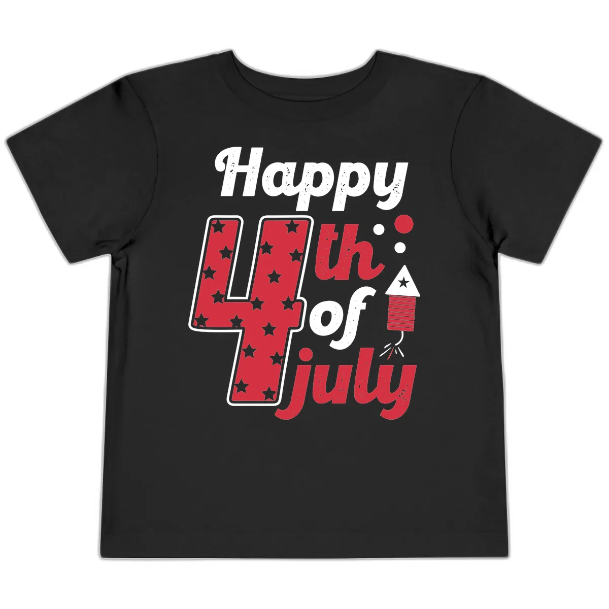 Happy Fourth of July Firecracker Stars Toddler T-Shirt in Black