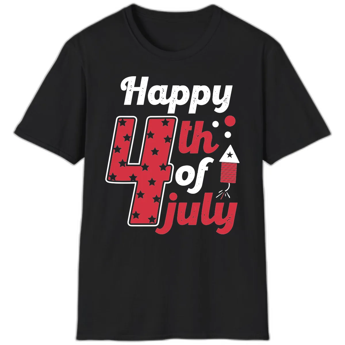 Happy Fourth of July Firecracker Stars T-Shirt in Black