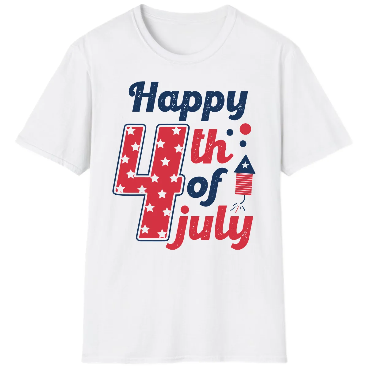 Happy Fourth of July Firecracker Stars T-Shirt in White
