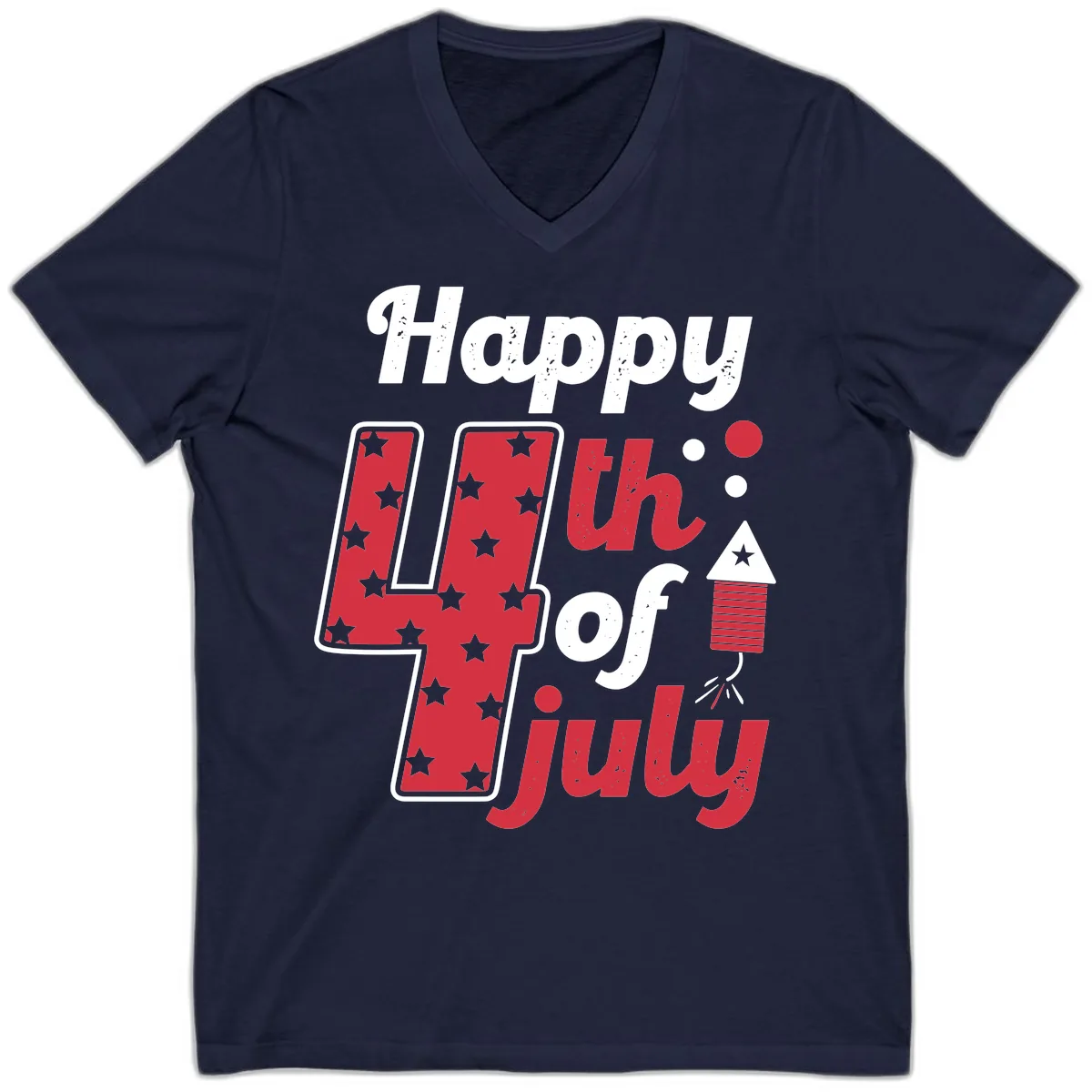 Happy Fourth of July Firecracker Stars V-Neck in Navy