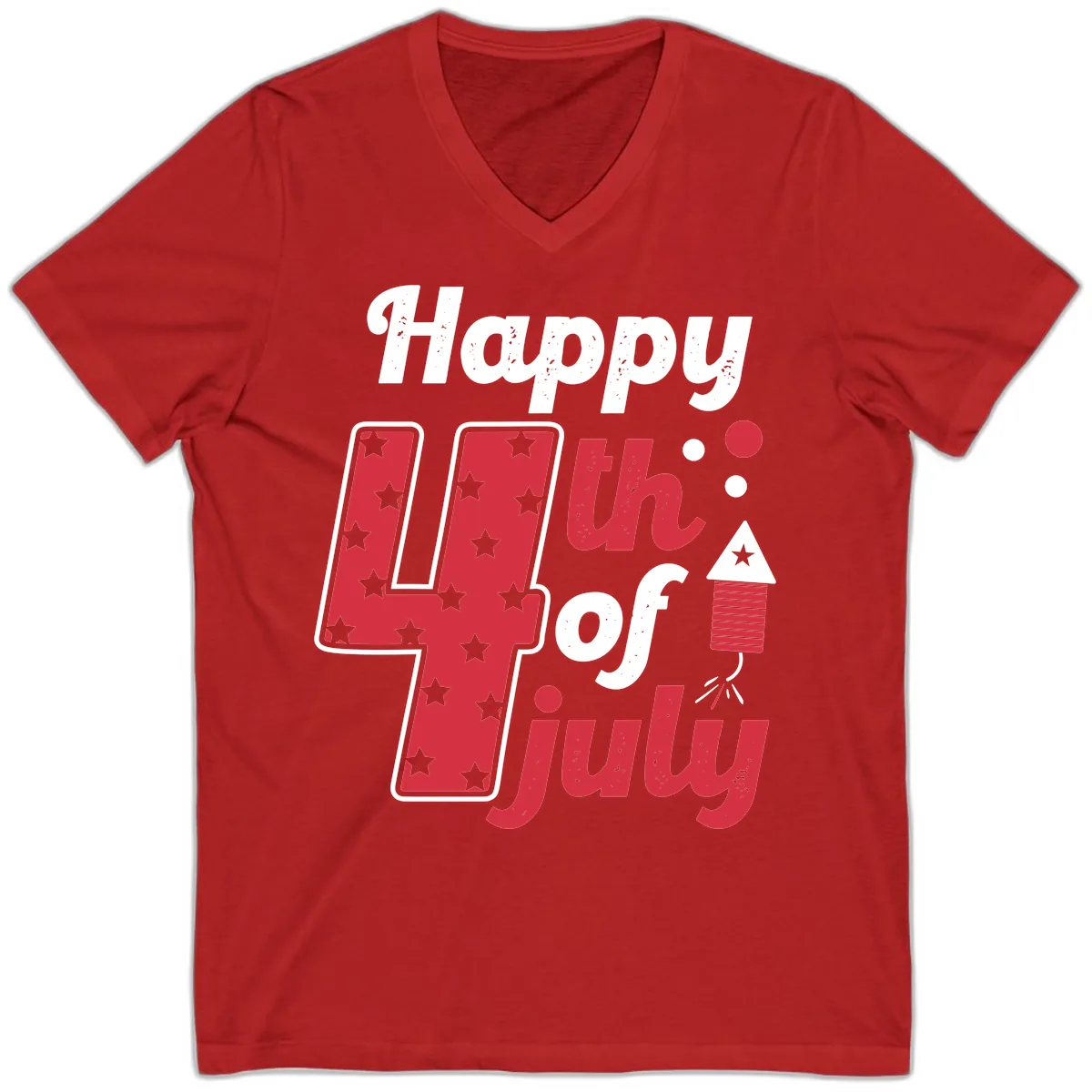 Happy Fourth of July Firecracker Stars V-Neck in Red