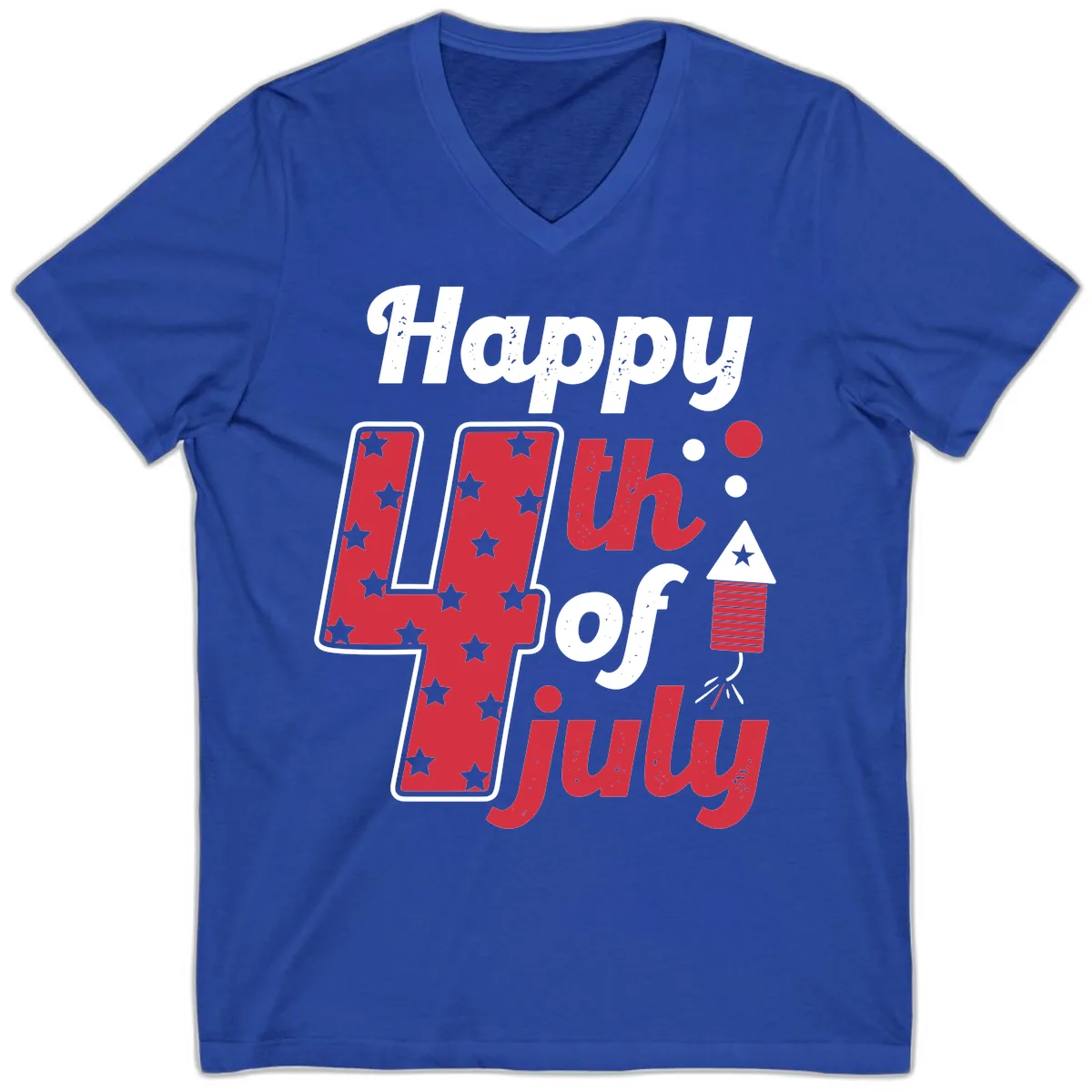 Happy Fourth of July Firecracker Stars V-Neck in True Royal
