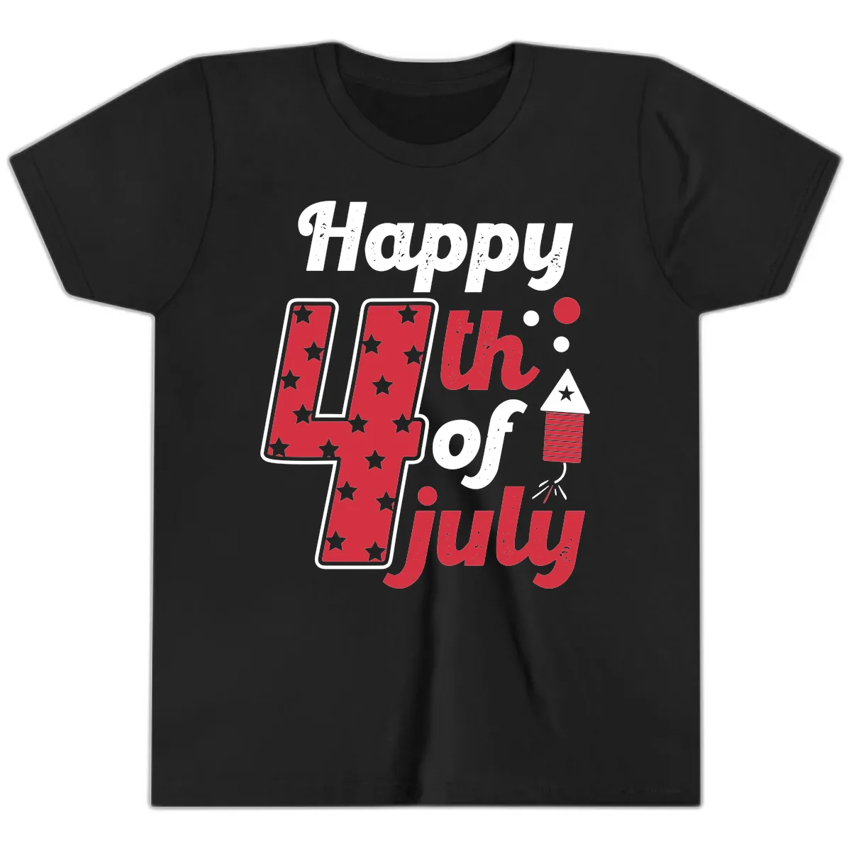 Happy Fourth of July Firecracker Stars Youth T-Shirt in Black
