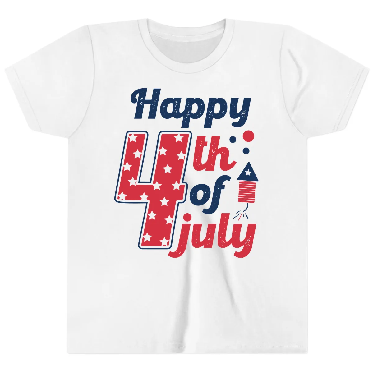 Happy Fourth of July Firecracker Stars Youth T-Shirt in White