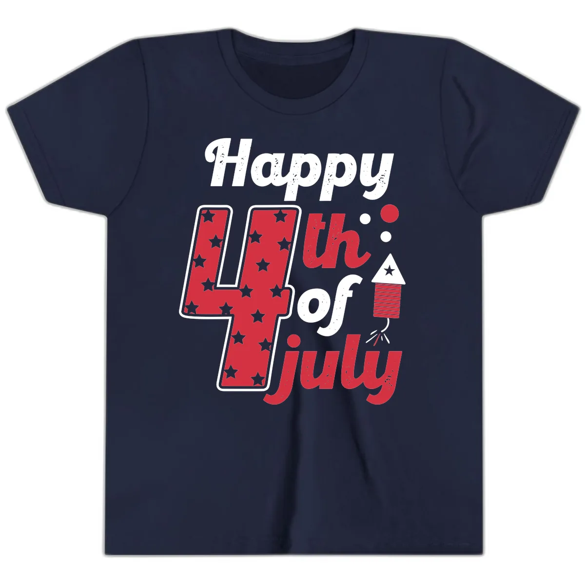Happy Fourth of July Firecracker Stars Youth T-Shirt in Navy