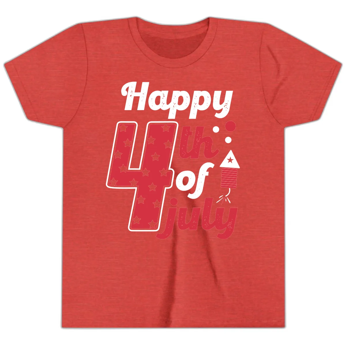 Happy Fourth of July Firecracker Stars Youth T-Shirt in Heather Red