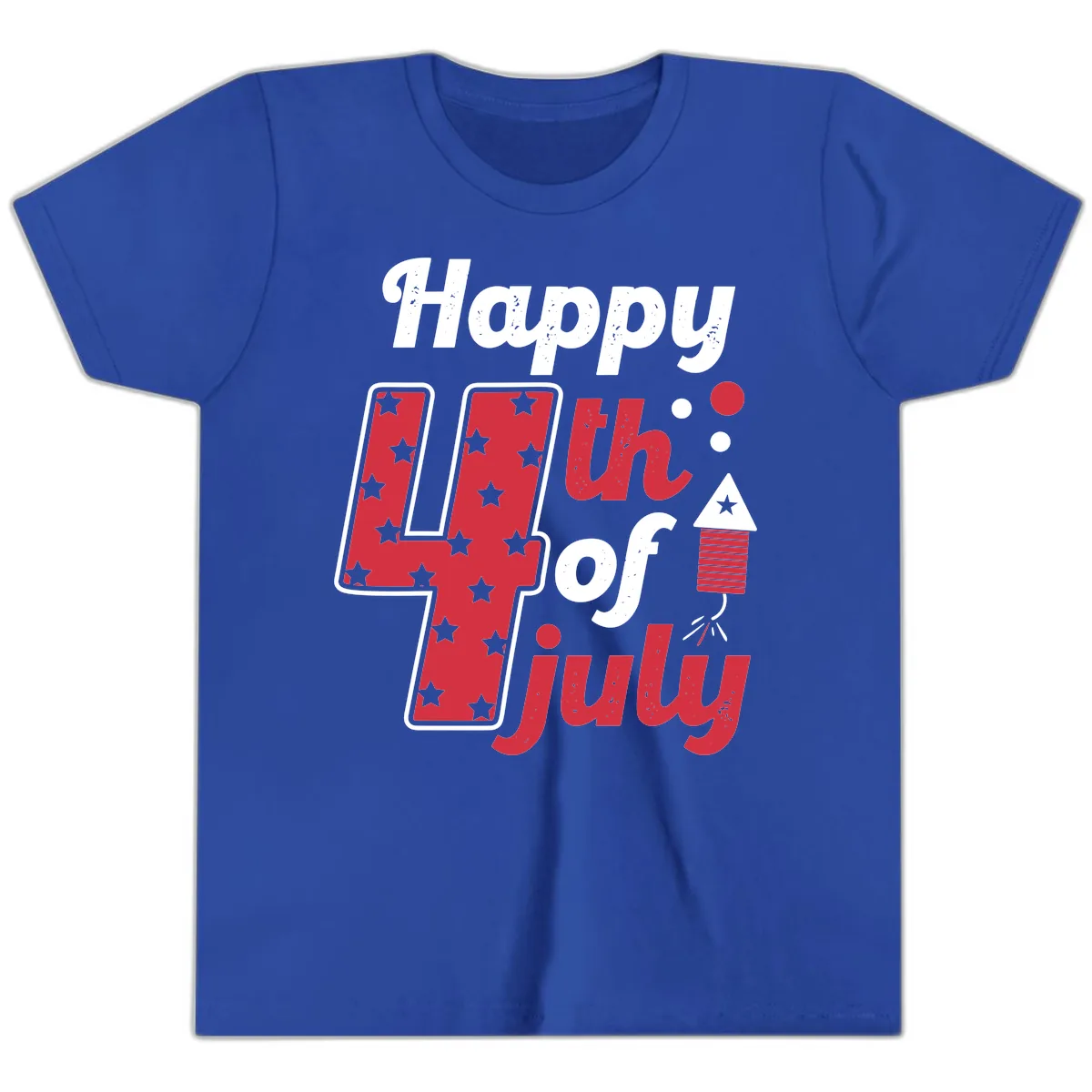 Happy Fourth of July Firecracker Stars Youth T-Shirt in True Royal