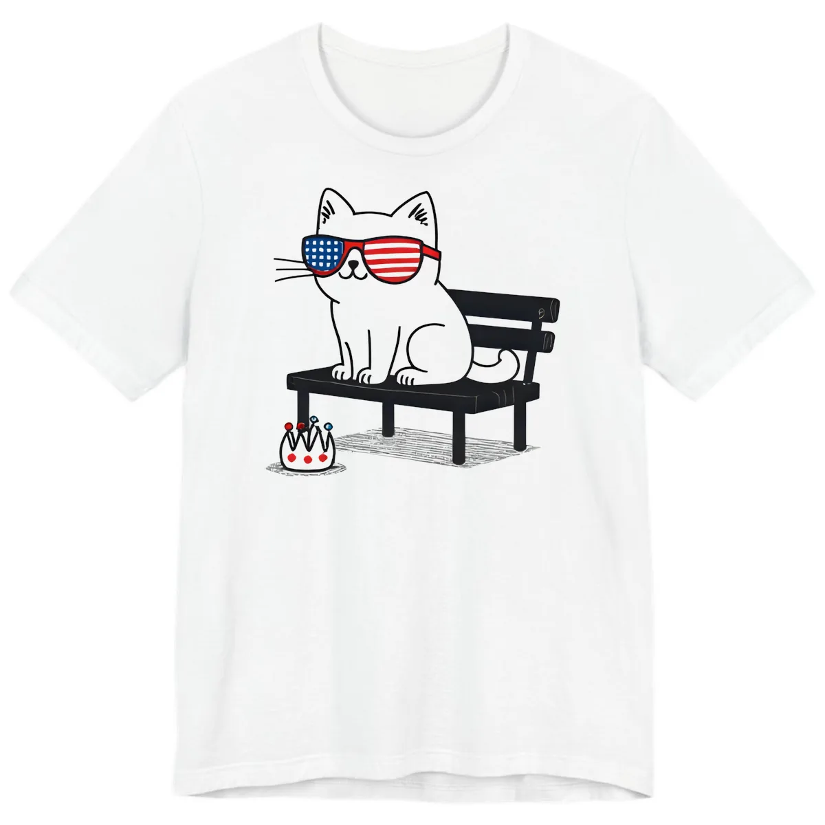 Patriotic Cat in Sunglasses on Bench Premium T-Shirt in White