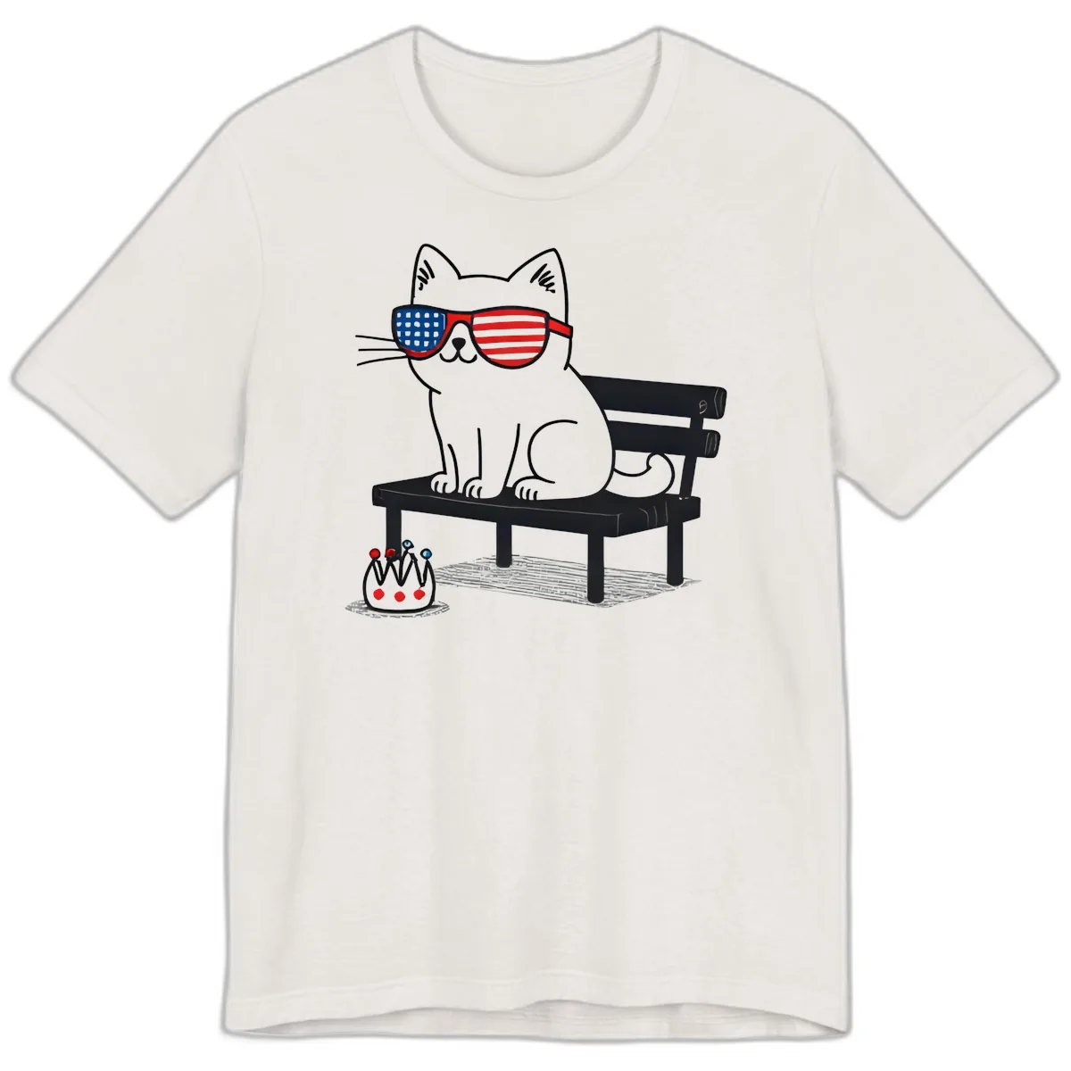 Patriotic Cat in Sunglasses on Bench Premium T-Shirt in Vintage White