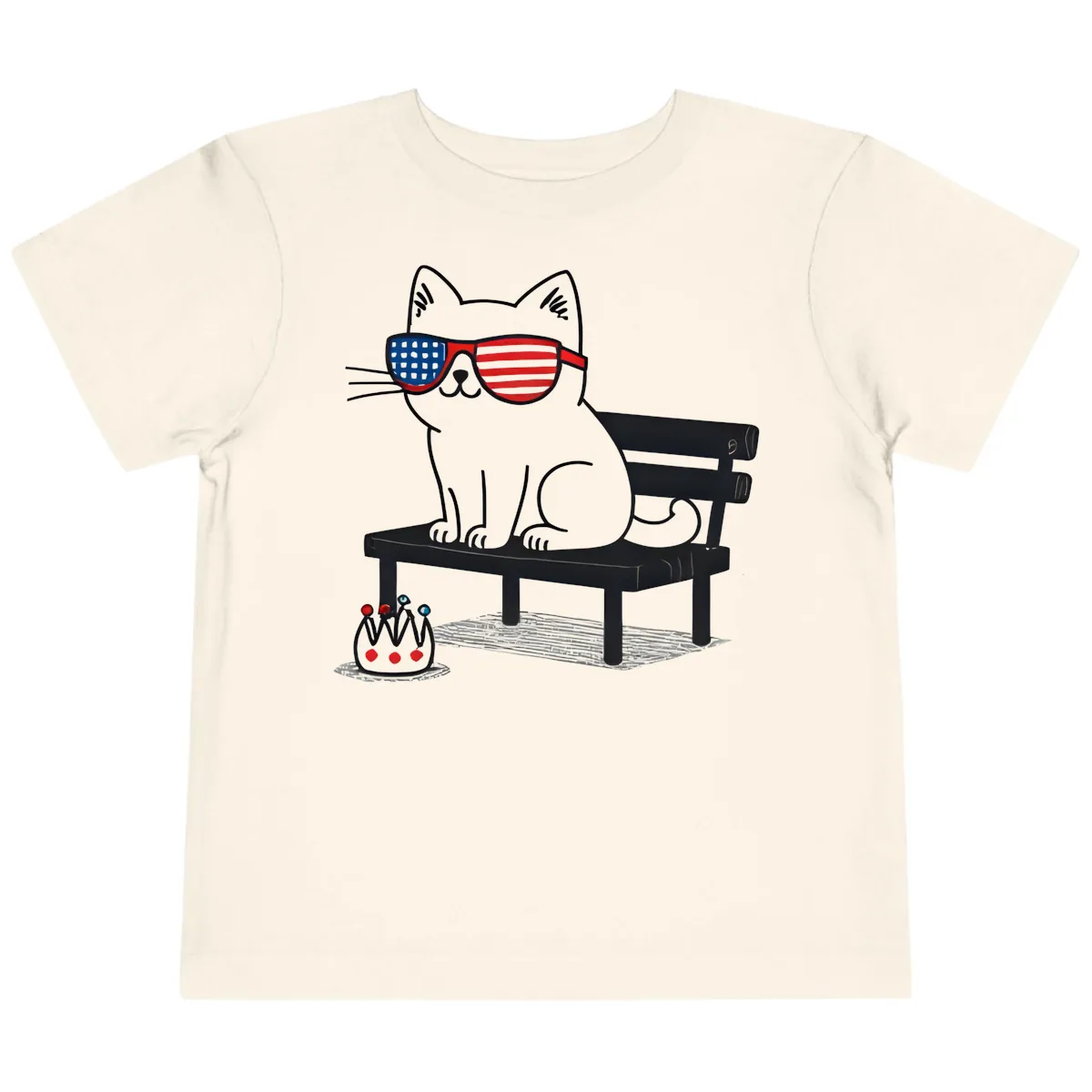 Patriotic Cat in Sunglasses on Bench Toddler T-Shirt in Natural