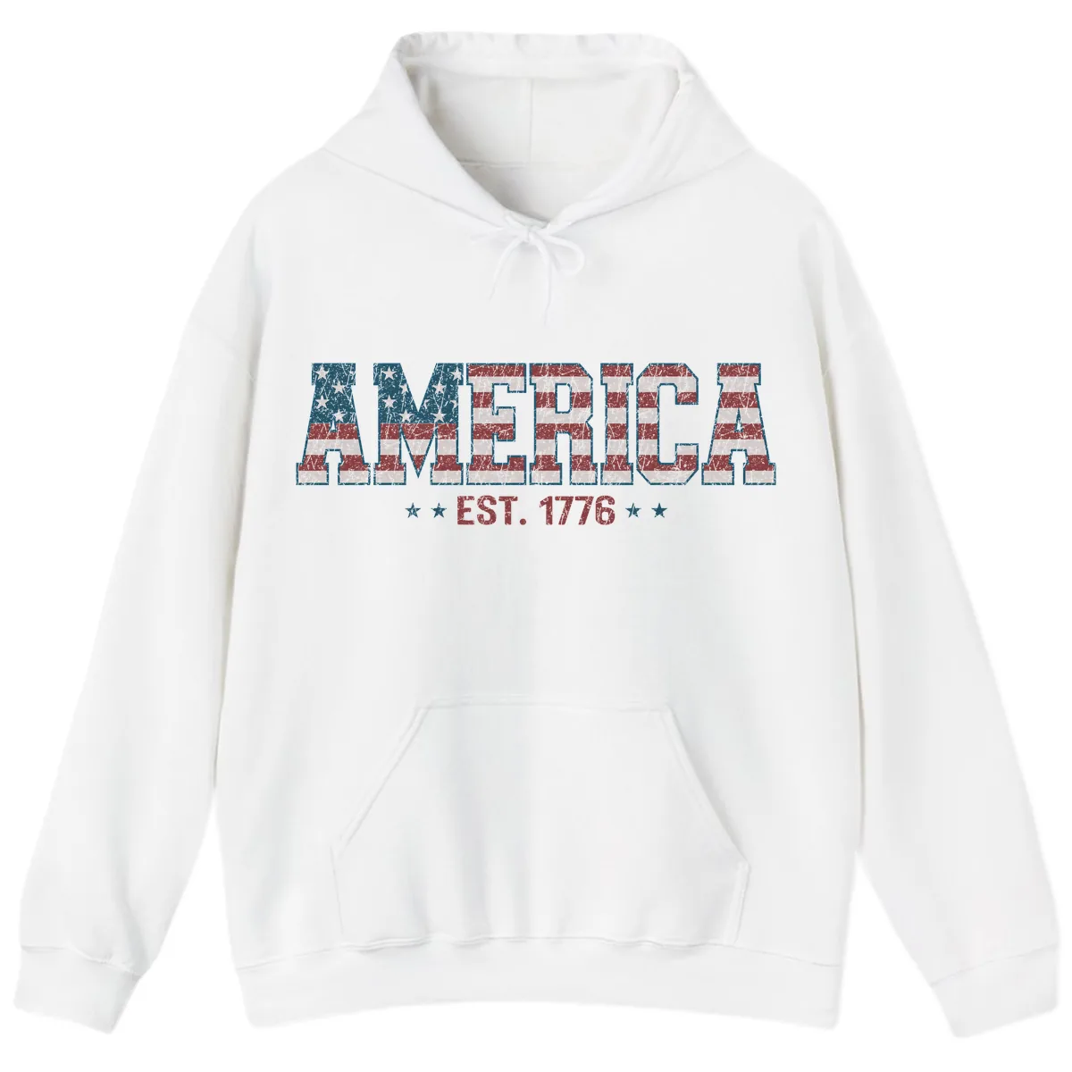 Distressed American Flag Est. 1776 Design Hoodie in White