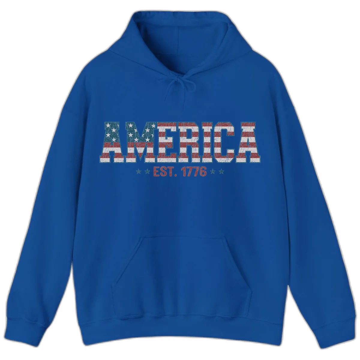 Distressed American Flag Est. 1776 Design Hoodie in Royal