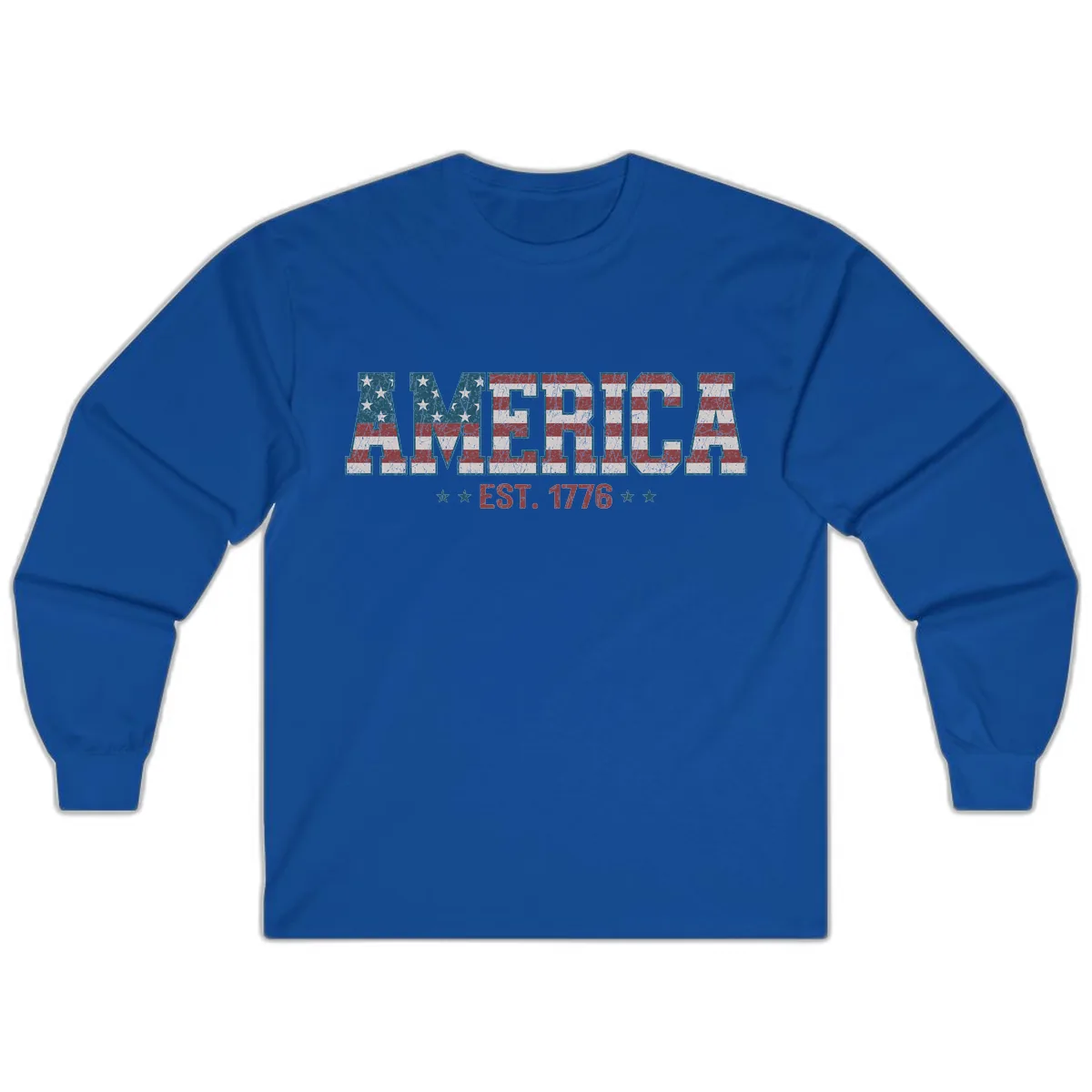 Distressed American Flag Est. 1776 Design Long Sleeve in Royal