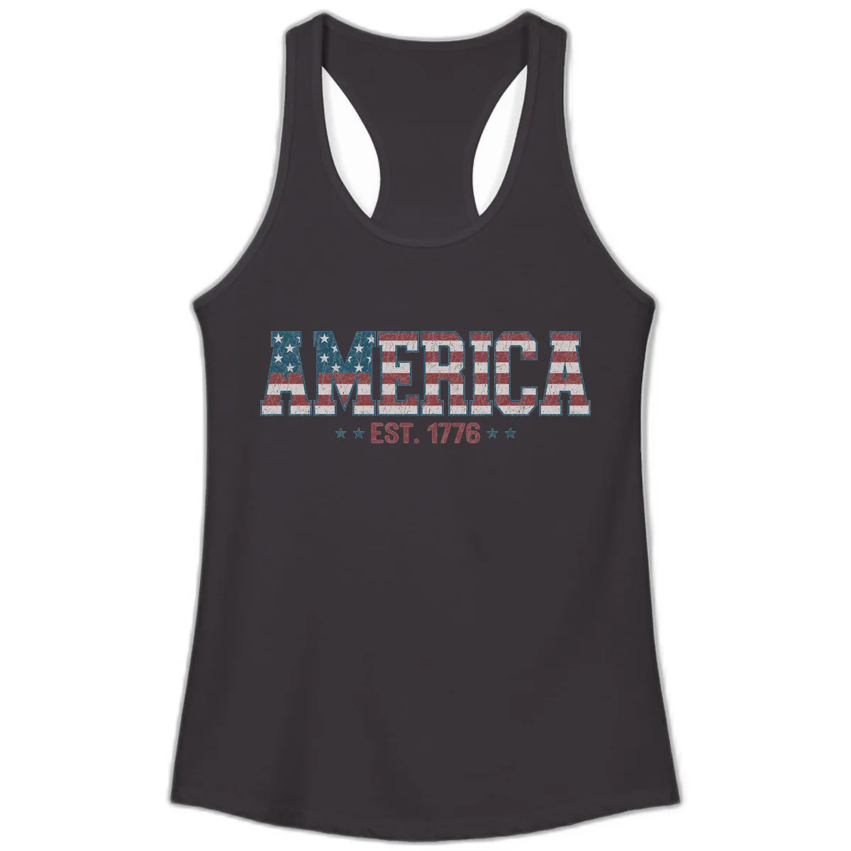 Distressed American Flag Est. 1776 Design Ladies Tank in Black
