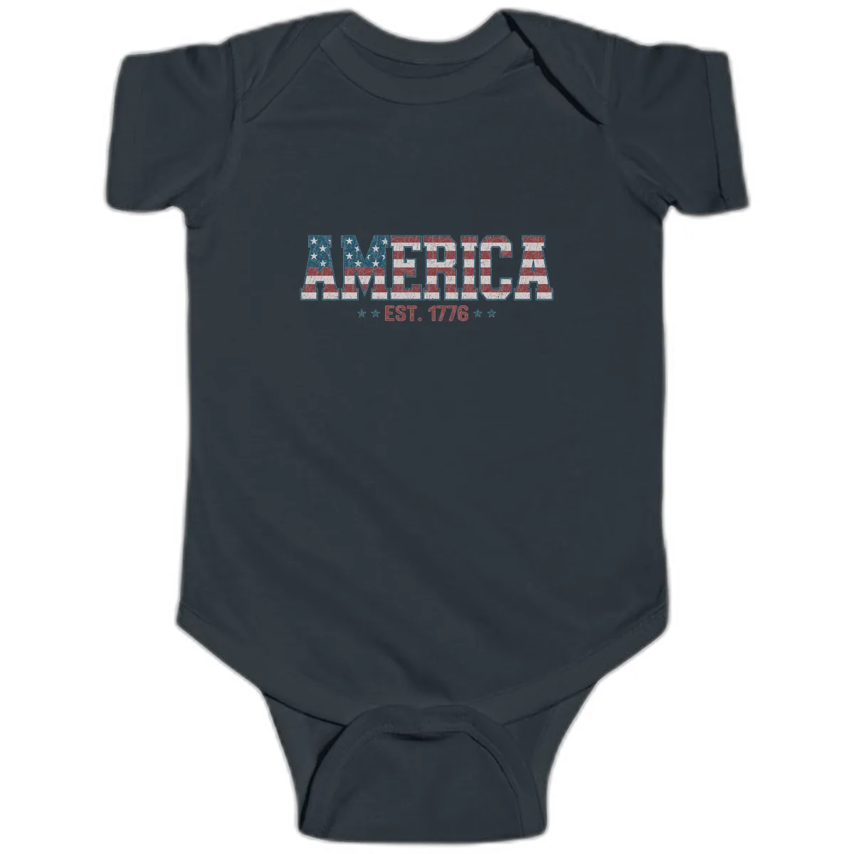 Distressed American Flag Est. 1776 Design Baby Onesie in Black