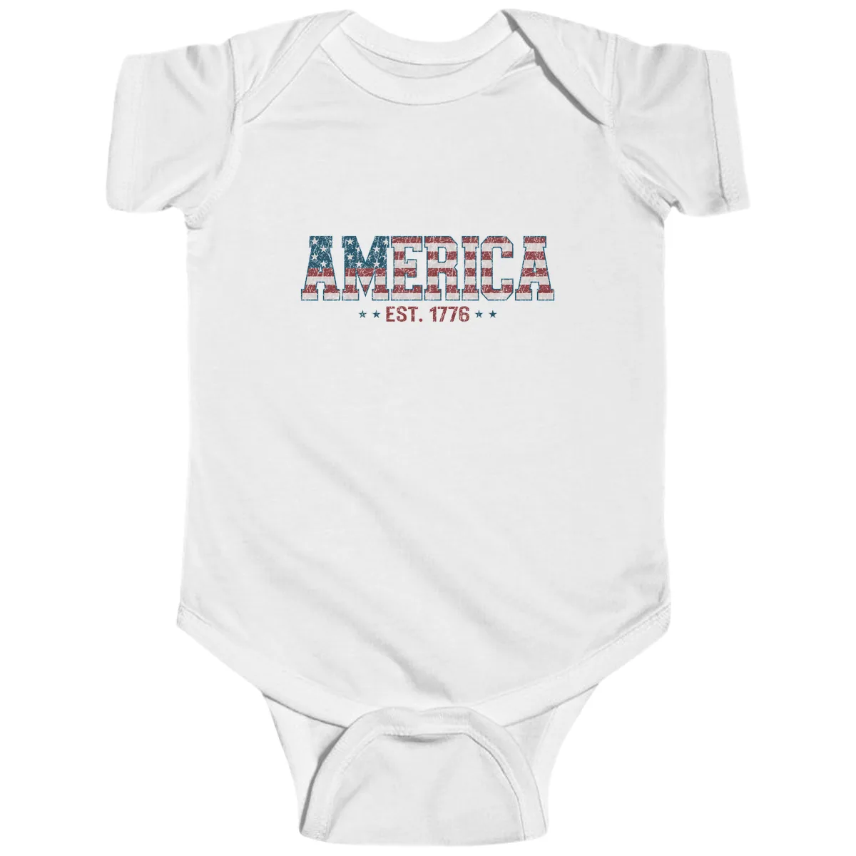 Distressed American Flag Est. 1776 Design Baby Onesie in White