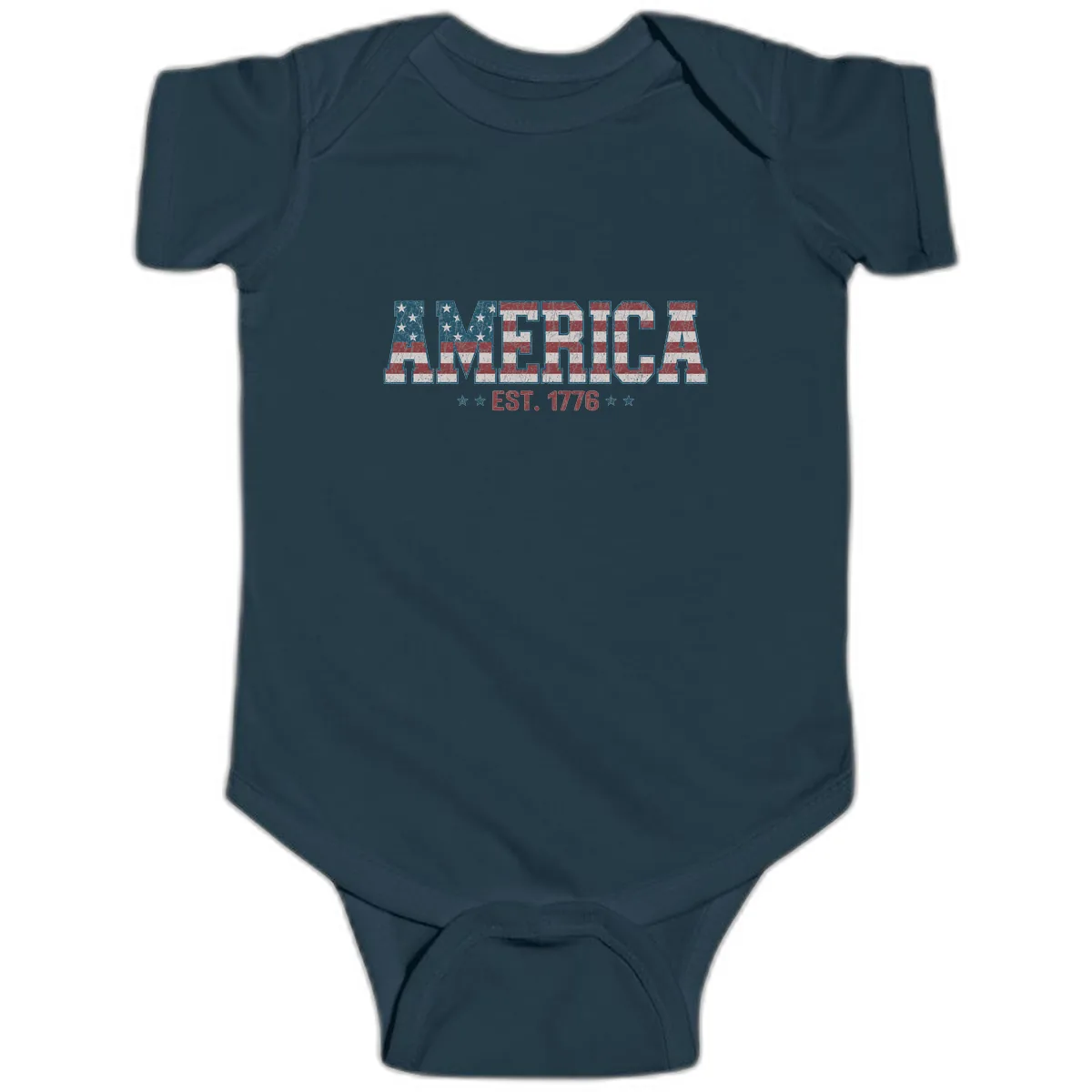 Distressed American Flag Est. 1776 Design Baby Onesie in Navy