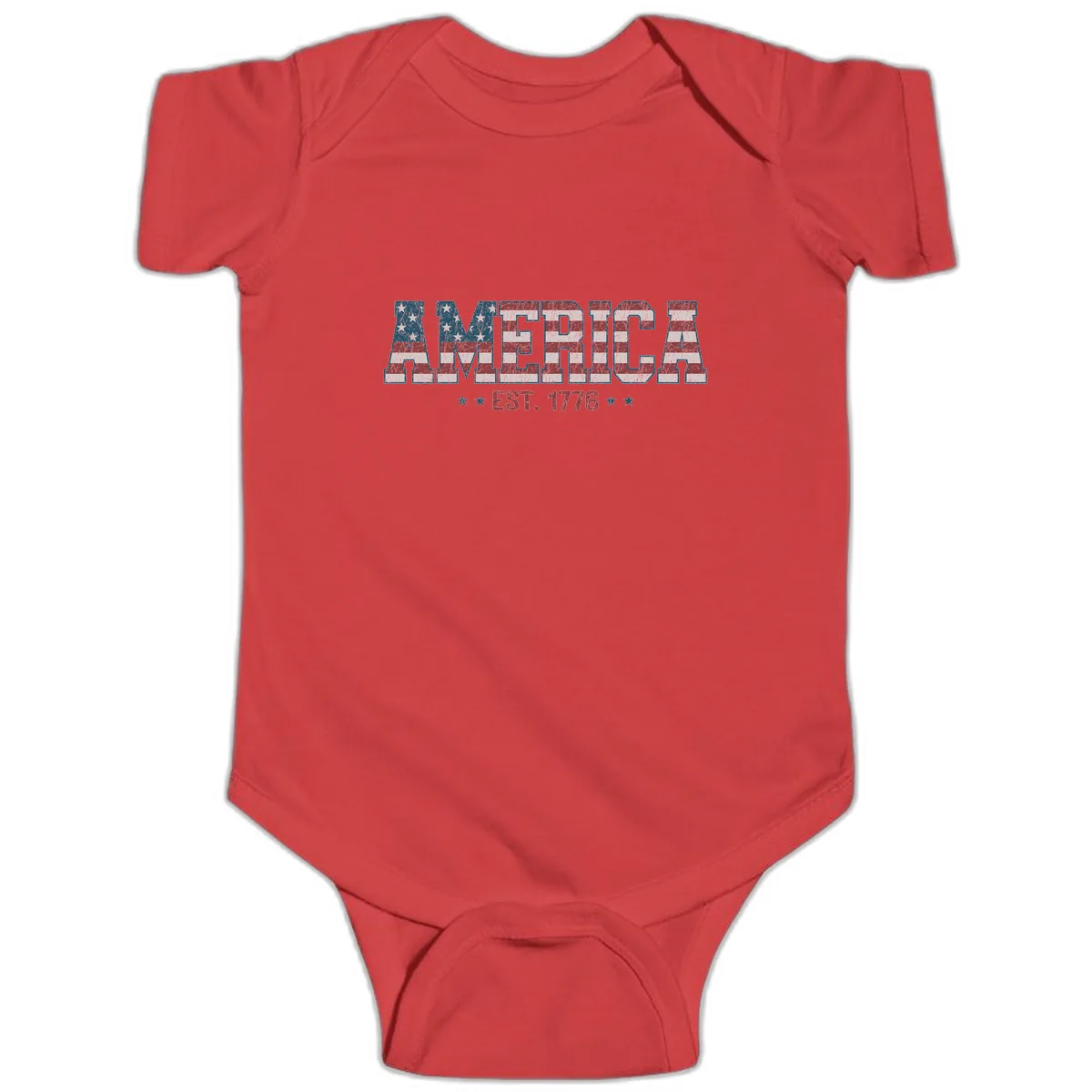 Distressed American Flag Est. 1776 Design Baby Onesie in Red