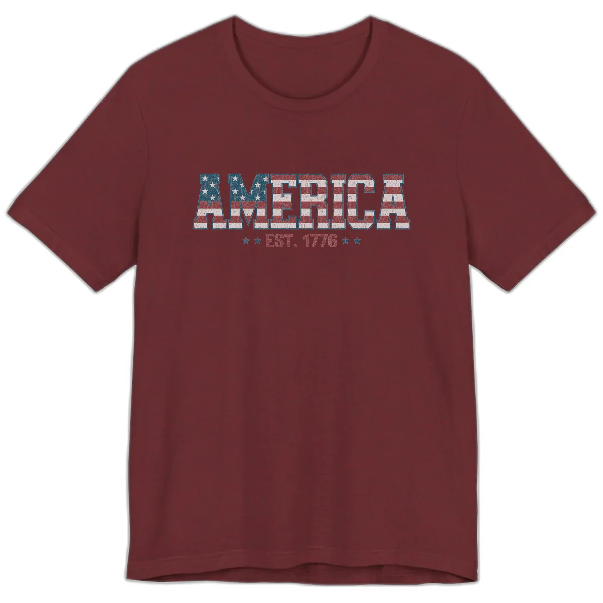 Distressed American Flag Est. 1776 Design Premium T-Shirt in Heather Cardinal