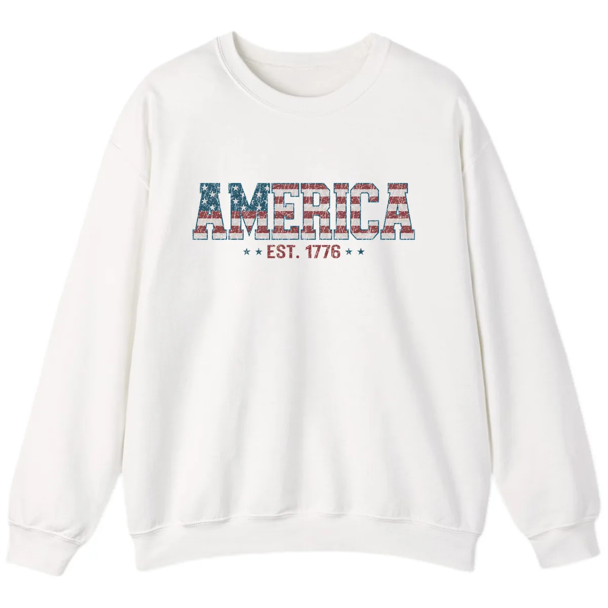 Distressed American Flag Est. 1776 Design Sweatshirt in White