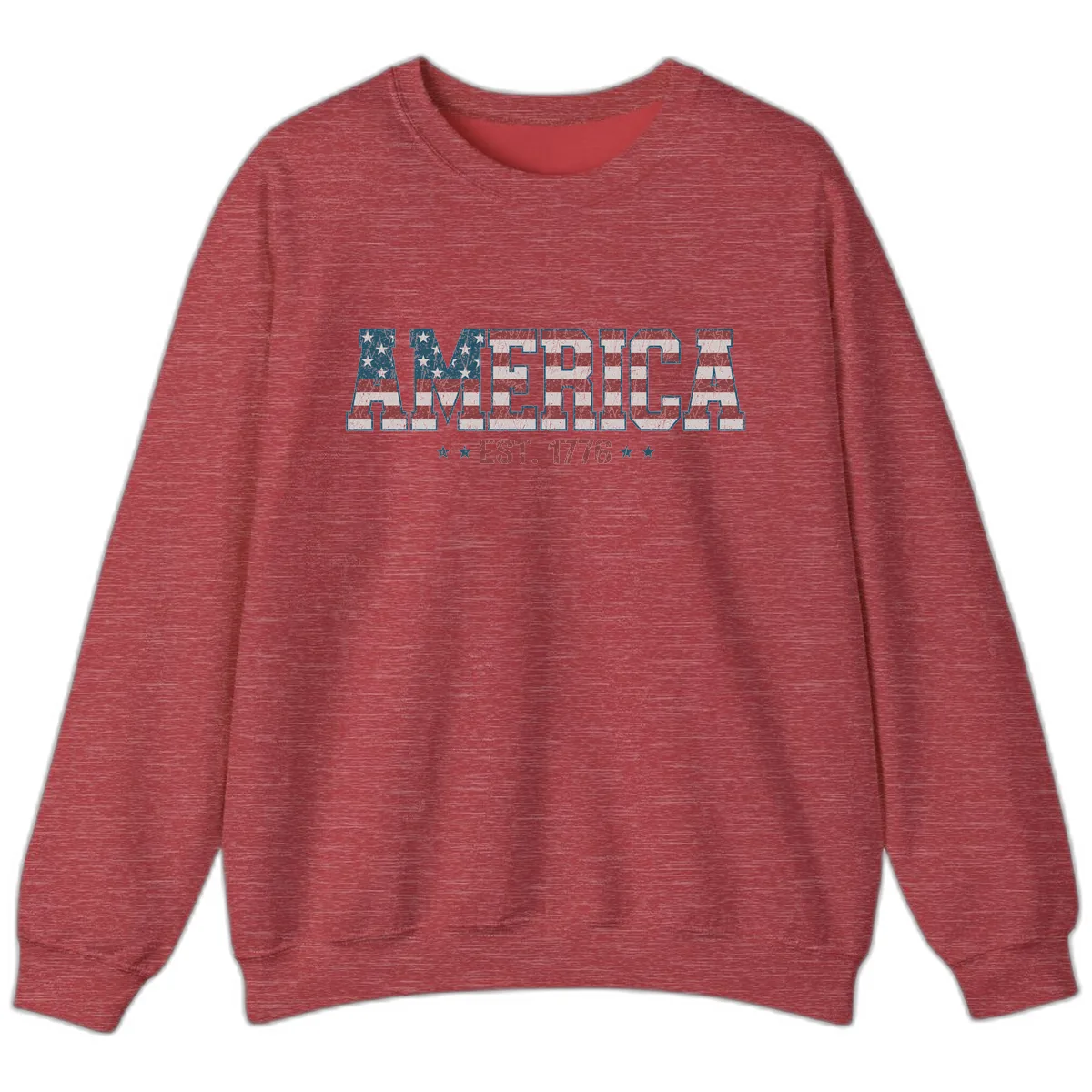 Distressed American Flag Est. 1776 Design Sweatshirt in Heather Scarlet Red