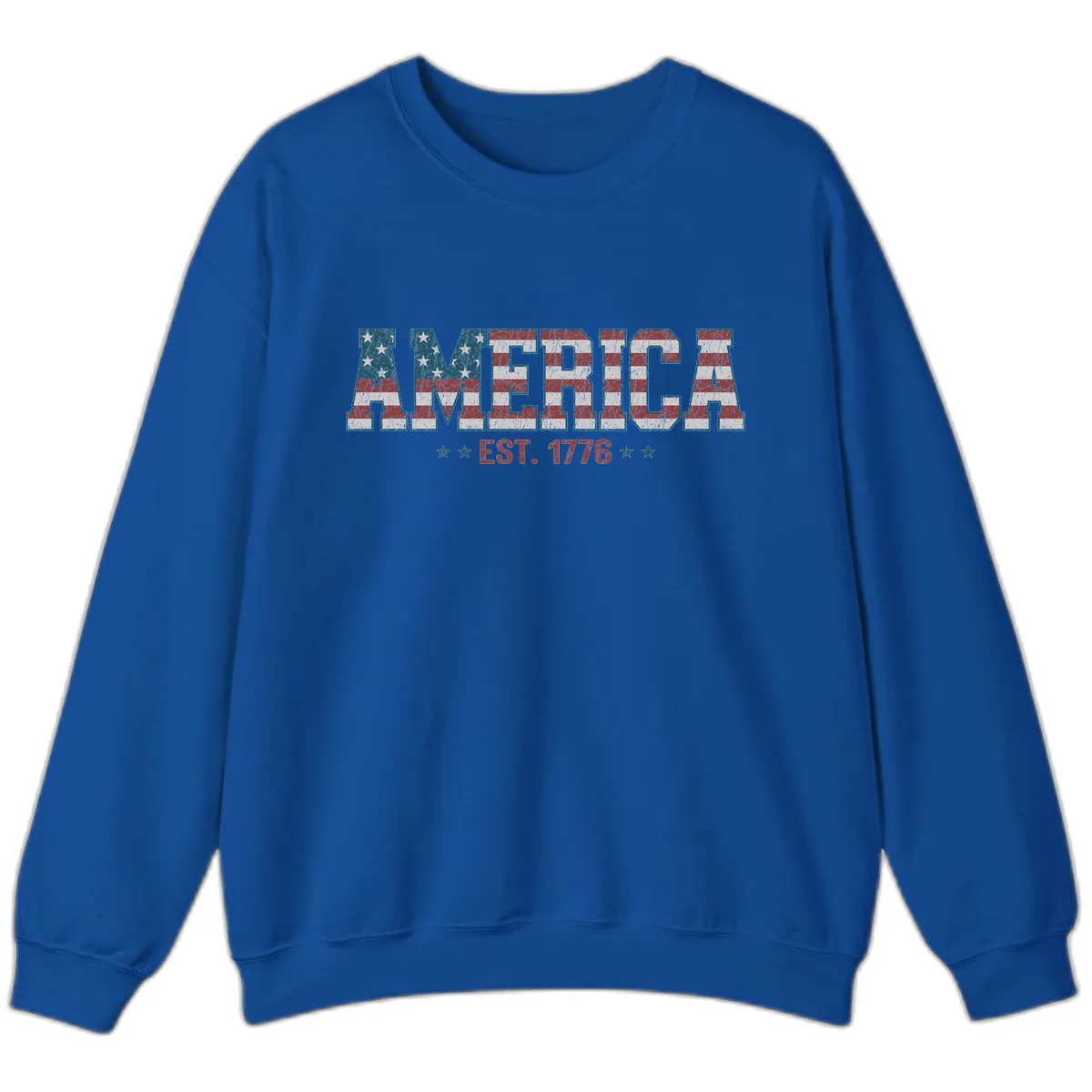 Distressed American Flag Est. 1776 Design Sweatshirt in Royal