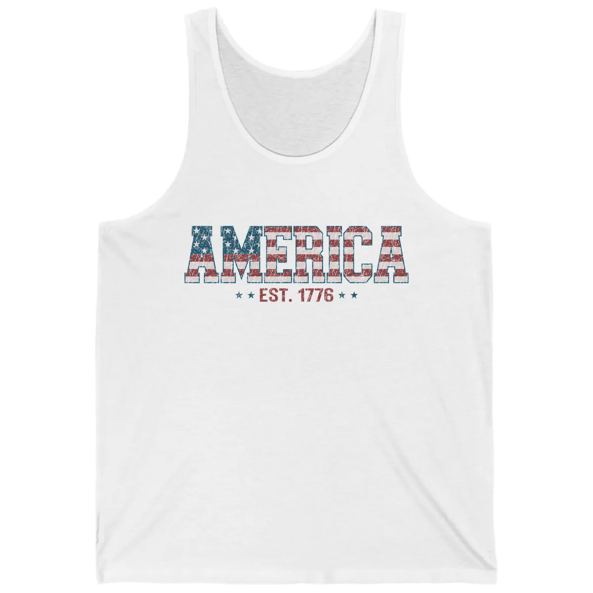 Distressed American Flag Est. 1776 Design Tank in White