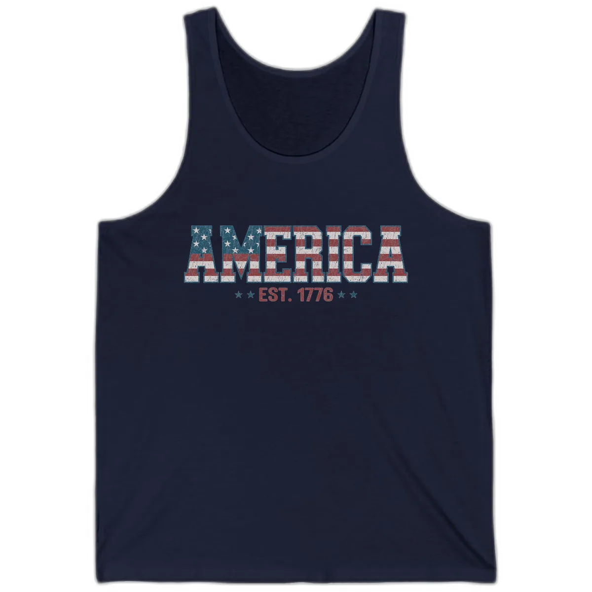 Distressed American Flag Est. 1776 Design Tank in Navy