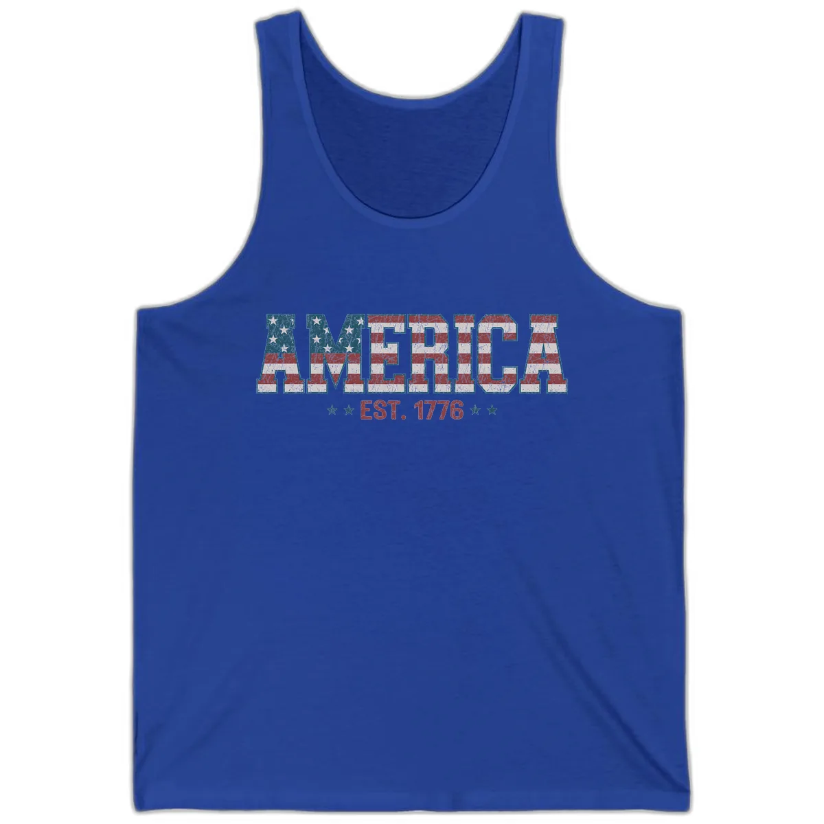 Distressed American Flag Est. 1776 Design Tank in True Royal